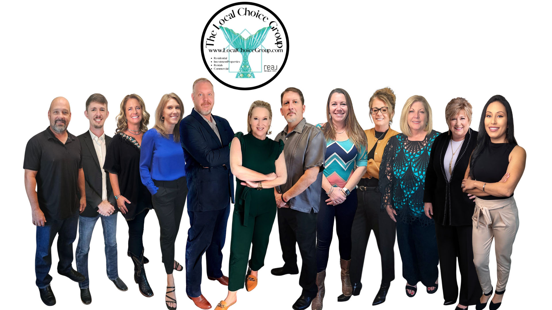 Group photo of eleven team members from The Local Choice Group standing in a row against a white background, with company logo at the top center.